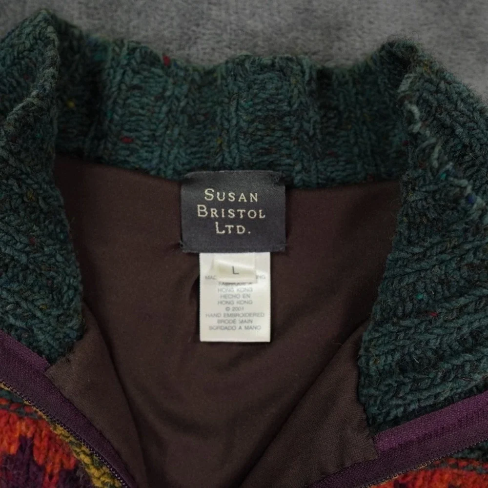 VTG‎ Susan Bristol Ltd Fair Isle Wool Blend Cardigan Sweater L Hong Kong Lined